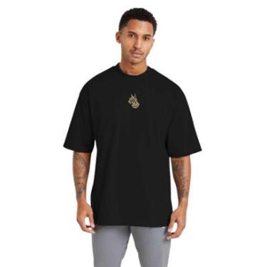 Imagem de Camiseta Oversized Streetwear de Algodão Masculina Ideal para Academia e Esportes Preta-Masculino