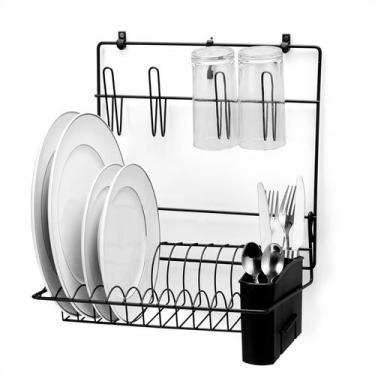 Imagem de Escorredor Pratos Talheres Copos P/ Parede Dobrável Preto - Arthi, Pre