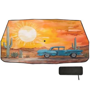 Imagem de Capa de para-brisa azul para carro deserto pôr do sol proteção de isolamento térmico caminhão sombra de janela 147 x 75 cm capa de guarda-chuva de carro