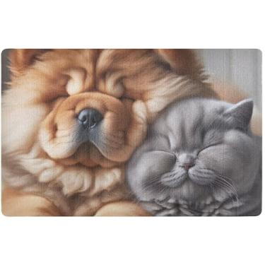Imagem de Capacho personalizado Chow Chow para cães e gatos dormindo, tapetes fofos para decoração de porta de entrada, tapetes laváveis para entrada interna 81 x 50 cm