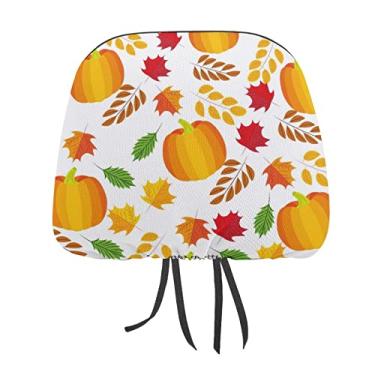 Imagem de Abóboras douradas laranja sem costura outono folhas de bordo caindo 2 peças capas protetoras de encosto de cabeça universal para assento de carro, capa macia para encosto de cabeça de carro