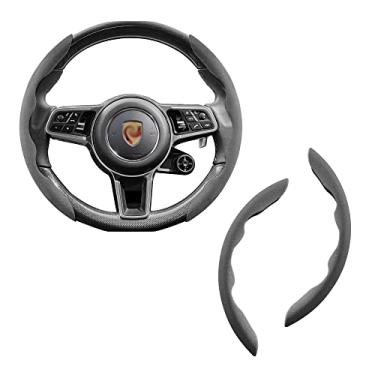 Imagem de Nova capa de volante de camurça, capa de volante estilo esportivo, acessório de carro seguro e antiderrapante, protetor universal de roda de carro para mulheres e homens (cinza)