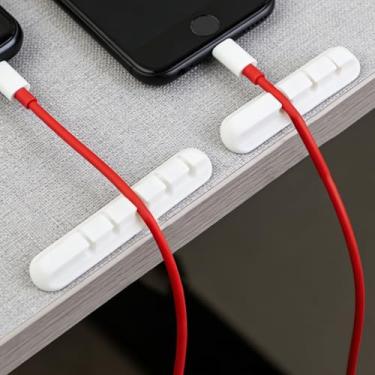 Imagem de 2 clipes de suporte de cabo, suportes autoadesivos de 3 furos e 5 furos, gerenciamento de cabos para fios de carregamento USB, mesa de escritório e casa (branco)