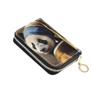 Imagem de Carteira feminina vintage Panda Art com zíper e bloqueio de RFID, porta-cartões de crédito, minimalista, com chaveiro
