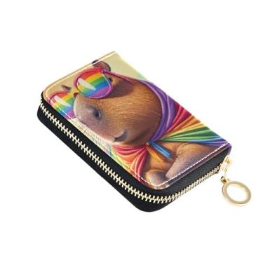 Imagem de Carteiras femininas femininas de couro com bloqueio de RFID, capivara, orgulho LGBT, arco-íris, zíper, porta-cartões e dinheiro