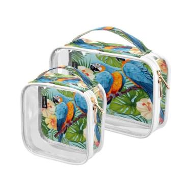 Imagem de GAIGEO Conjunto de 2 peças de bolsa de maquiagem Day of the Dead com desenho animado de gatos esqueleto, bolsas transparentes para viagem, bolsa de higiene masculina transparente, pacote com 2