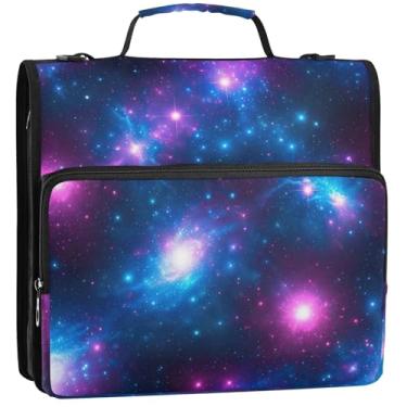 Imagem de Pasta colorida azul galáxia cósmica de 3,8 cm, organizador de fichários com zíper, bolsa escolar com alça de ombro, suporte para 500 lençóis, 34,5 x 31,5 x 9 cm