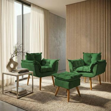 Imagem de Kit 2 Poltronas Decorativa e Puff Para Sala Recepção Manicure Consultório Quarto Alice Tecido Suede