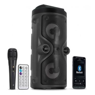 Imagem de Caixa som Karaoke com 1 Microfone, Karaoke Profissional com Controle Remoto, Luzes LED, Suporte para Cartão TF/USB/AUX, FM, REC, TWS para Festas