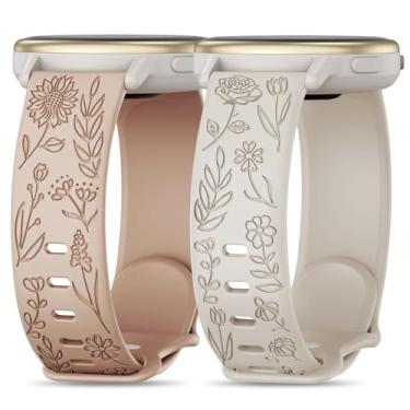 Imagem de Huadea Pulseira de silicone gravada de 20 mm compatível com Garmin Vivoactive 6/Vivoactive 5/3/3 Music, pulseira de padrão floral rosa de girassol macio para Venu Sq 2/Venu 2 Plus/Forerunner 55/165