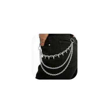 Imagem de Gmai Corrente de calça masculina resistente, 3 camadas, metal, punk, jeans, corrente com pontos, estilo punk, hip hop, acessórios de rock gótico, acessórios femininos, 20 Inches, ferro, Sem Pedra