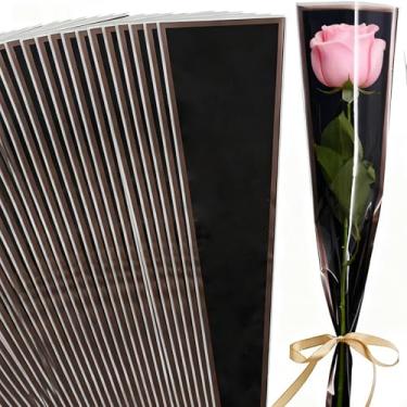 Imagem de Pacote com 50 sacos de celofane rosa única, mangas de flores transparentes para o dia dos namorados, casamento, quinze anos, dia das mães - suprimentos de florista para embalagem de buquê