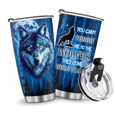 Imagem de Copos isolados caneca copo lobo 590 ml presentes de aniversário de Natal para homens pai avô meninos crianças filho carro viagem essenciais acessórios indispensáveis