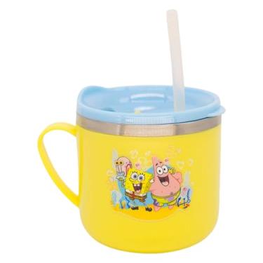 Imagem de Zonacriativa - Caneca Térmica Flip Bob Esponja (250ml) | Aço inoxidável, bpa free, alça ergonômica e canudo de silicone | Ideal para lanche e escolinha