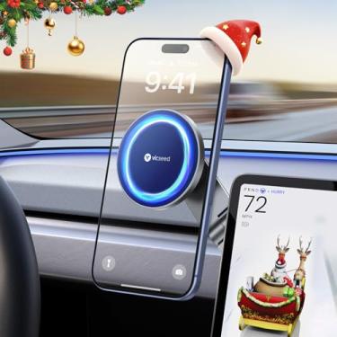 Imagem de VICSEED Suporte de telefone Tesla 【Potência magnética mais forte】 Suporte de telefone Tesla oculto dobrável para todos os telefones, acessórios Tesla Model 3/Y/Cybertruck, Tesla Model 3 Model Y para