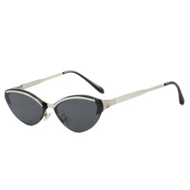 Imagem de Óculos de Sol UV400 - Olho de Gato Metálico Colorido com Degradê Chá para Homens e Mulheres, Esportivos, para Corrida, Ciclismo e Atividades ao Ar Livre, Prata e Preto