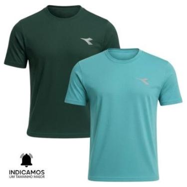 Imagem de Kit 2 Camisetas Diadora Small Logo Masculina - Azul Turquesa e Verde Escuro XGG-Masculino