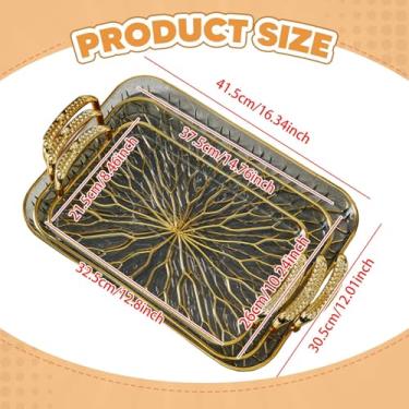 Imagem de Generic Bandeja de servir com 3 peças e alças para servir café e chá, com porta-joias, ideal para sala de estar, cozinha, quarto outras ocasiões, Claro E Cinza