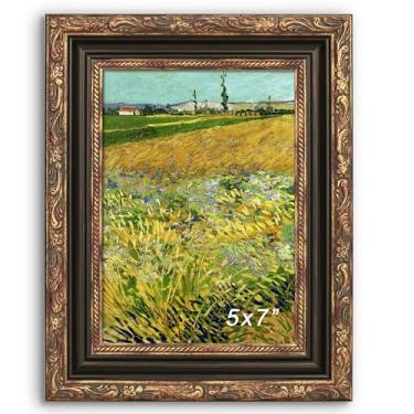 Imagem de GiftMust Porta-retrato 12 x 18 cm, moldura ornamentada em relevo, 12 x 18 cm com vidro real temperado, suporte de mesa ou parede para impressões de arte ou imagens, bronze e ouro antigo, 1 pacote com