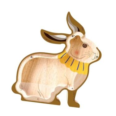 Imagem de IEUDNS Cofrinho em forma de porquinho, ornamento de madeira, pote para guardar dinheiro, ideal para quarto, sala de estar e outros ambientes, Coelho