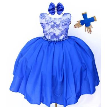Imagem de Vestido Festa Infantil Azul Royal Luxo 4 A 16 Anos Oferta - Pingo De G
