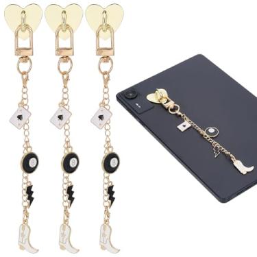 Imagem de FREEBLOSS 3 peças de correntes de berloque para telefone Kindle Golden com gancho autoadesivo, compatível com E-reader, telefone, chaveiro acessórios