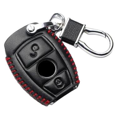 Imagem de Capa de chaveiro de couro genuíno para chave de carro compatível com Benz CLS CLA GL R SLK AMG ABCS Class Acessórios de suporte remoto(B Black Red)