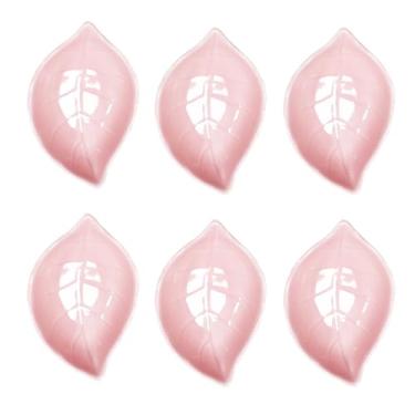Imagem de Albedel 6 peças rosa em forma de folha prato de molho de soja porcelana tigelas de imersão de cerâmica 57 g para jantar, assar, churrasco e cozinhar