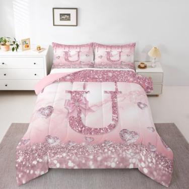 Imagem de Erosebridal Conjunto de cama solteiro com estampa de princesa e laço rosa, com glitter, com letra formal, para crianças, meninos, meninas, mulheres, fofo, para meninas, edredom personalizado