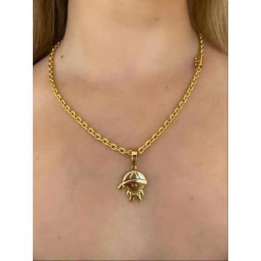 Imagem de Cordão Feminino Cadeado 6mm + Pingente Filho Banhado A Ouro - Tojoia18