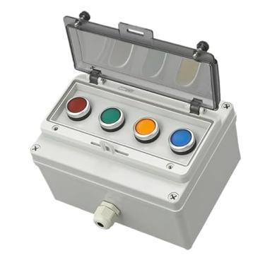 Imagem de AMSOH AC220V caixa de interruptor de controle de botão à prova d'água para uso externo lâmpada de indicação de partida de parada de emergência caixa de junção de interruptor de autorecuperação (4)
