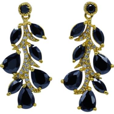 Imagem de Brinco Zircônia Brilhos Semijoia Akasaki BC2210, Dourado, Preto