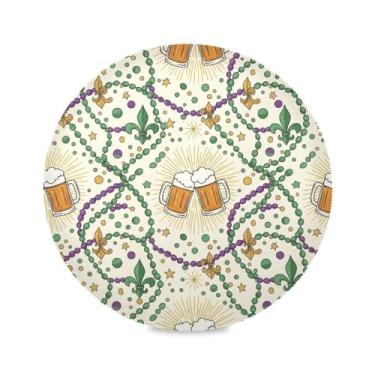Imagem de Wassud Jogo americano Mardi Gras cervejas tapetes de mesa redondos para cozinha e jantar tapetes laváveis resistentes ao calor decoração de mesa 39 cm