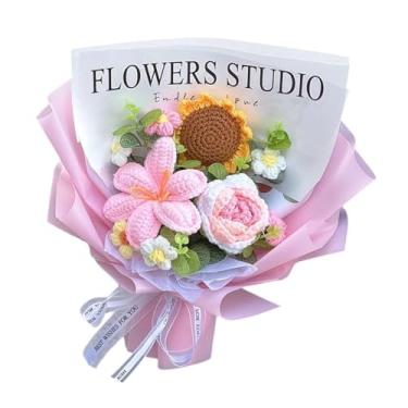 Imagem de Esquirla Buquê de flores de crochê para decoração de casa, presente de Dia dos Namorados, bênção eterna para aniversário, Natal, formatura e festas, Rosa