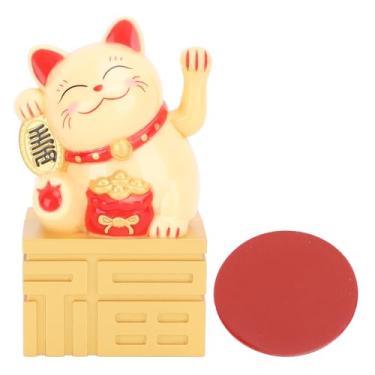 Imagem de Estátua de gato da sorte para decoração de mesa movida a energia solar para casa chinês Feng Shui 10 cm plástico (amarelo)