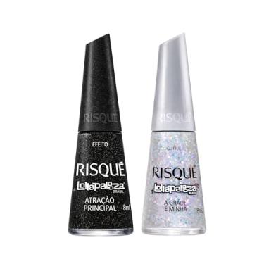 Imagem de Kit Esmaltes Risqué Lolla palooza Risqué Esmalte Glitter Coloridos (Preto + Branco)