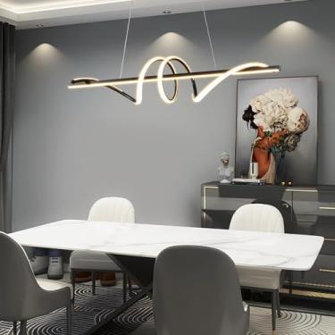Imagem de Luminária pendente LED preta, dimerizável, com controle remoto, temperatura de cor de 3000K a 6000K, lustre moderno para sala de estar, sala de jantar, escritório, bar, cozinha, ilha de mesa