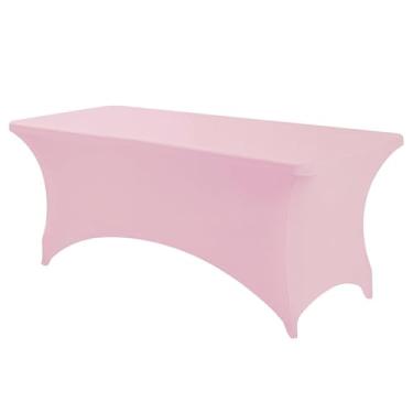 Imagem de ANNAFRIS Spandex toalha de mesa 6 pés, 183 x 76 x 76 cm capa elástica para cama de massagem, capa de mesa para casamentos, banquetes, festas lavável, sem rugas (rosa)