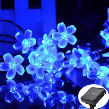 Imagem de ANJAYLIA 60 luzes solares de LED para flores, à prova d'água, luzes de flor de cerejeira com 8 modos, luz decorativa movida a energia solar para jardim, pátio, cerca, quintal, árvore, festa, decoração