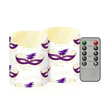 Imagem de Wassud Pacote com 2 máscaras de olhos de carnaval velas sem chama com controle remoto, velas realistas cintilantes com temporizador, velas decorativas para Natal, casamento, festa, decoração de casa