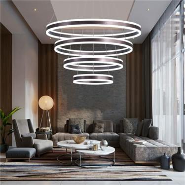 Imagem de Luminária pendente LED moderna, design circular para sala de estar, altura ajustável, função dimerizável, função de memória, lustre para quarto, cozinha e ambientes internos (Tamanho: A-40+6