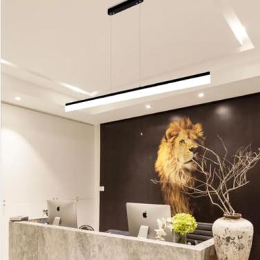Imagem de Lustre LED de escritório com intensidade regulável, design linear moderno, luminária pendente com controle remoto, ideal para mesa de jantar, escritório minimalista e ambiente industrial (pr