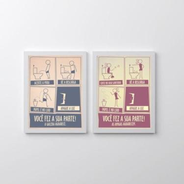Imagem de Kit 2 Quadros Instruções Banheiro Masculino E Feminino