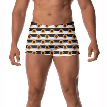 Imagem de Sunga Branca Listras Box Masculina Estampada Girassol Verão-Masculino