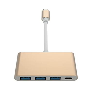 Imagem de HHHJQFAAT USB3.0, transmissão de alta velocidade de 5 Gbps tipo C para USB 3.1/PD+3USB 3.0 adaptador hub USB tipo C (cor: prata) (ouro)