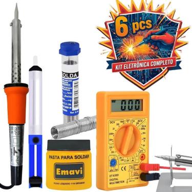 Imagem de Kit Solda 60W Completo: Ferro, Estanho, Multímetro E - 127V