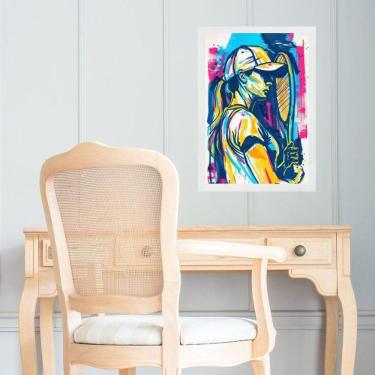 Imagem de Quadro Gravura Mulher Com Raquete - Tenista 45X34Cm - Vidro