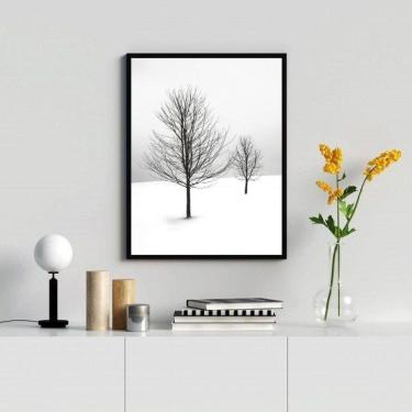Imagem de Quadro Decorativo Árvores na Neve 24x18cm - Madeira Preta