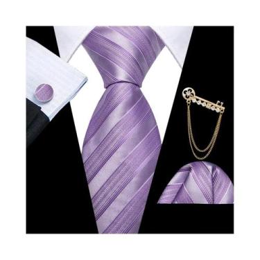 Imagem de Conjunto De Gravata Listrada Azul Claro E Verde Oliva Masculina Com Le