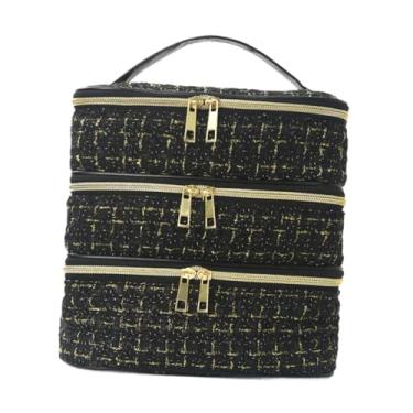 Imagem de harayaa Nécessaire de viagem feminina para maquiagem, estojo organizador de cosméticos com três camadas, ideal para escritório, academia e casa, Black Dourado